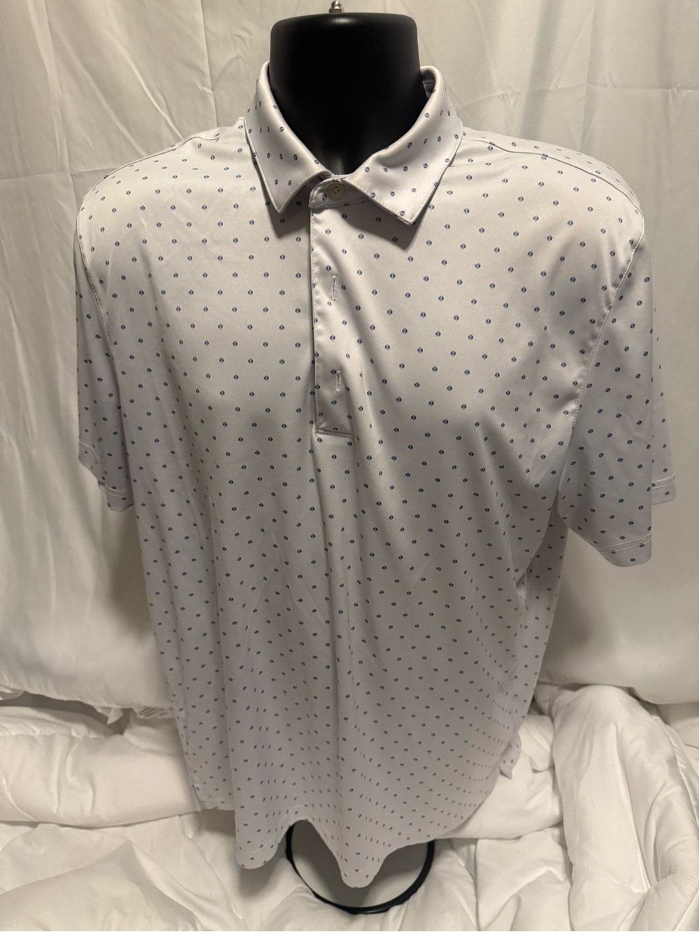 Greg Norman Collection White Polo with Small Blue Dot Print